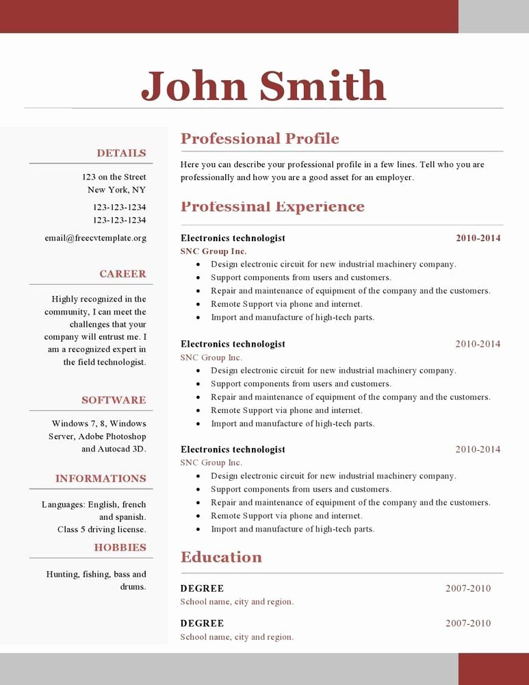 1 Page Resume Template Beautiful E Page Resume Templates Free
