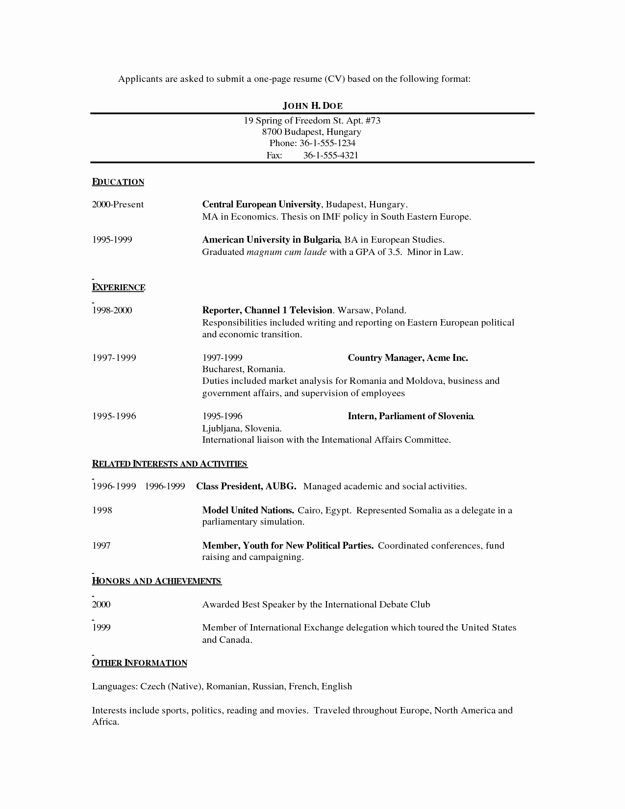 1 Page Resume Template Best Of E Page Resume Template