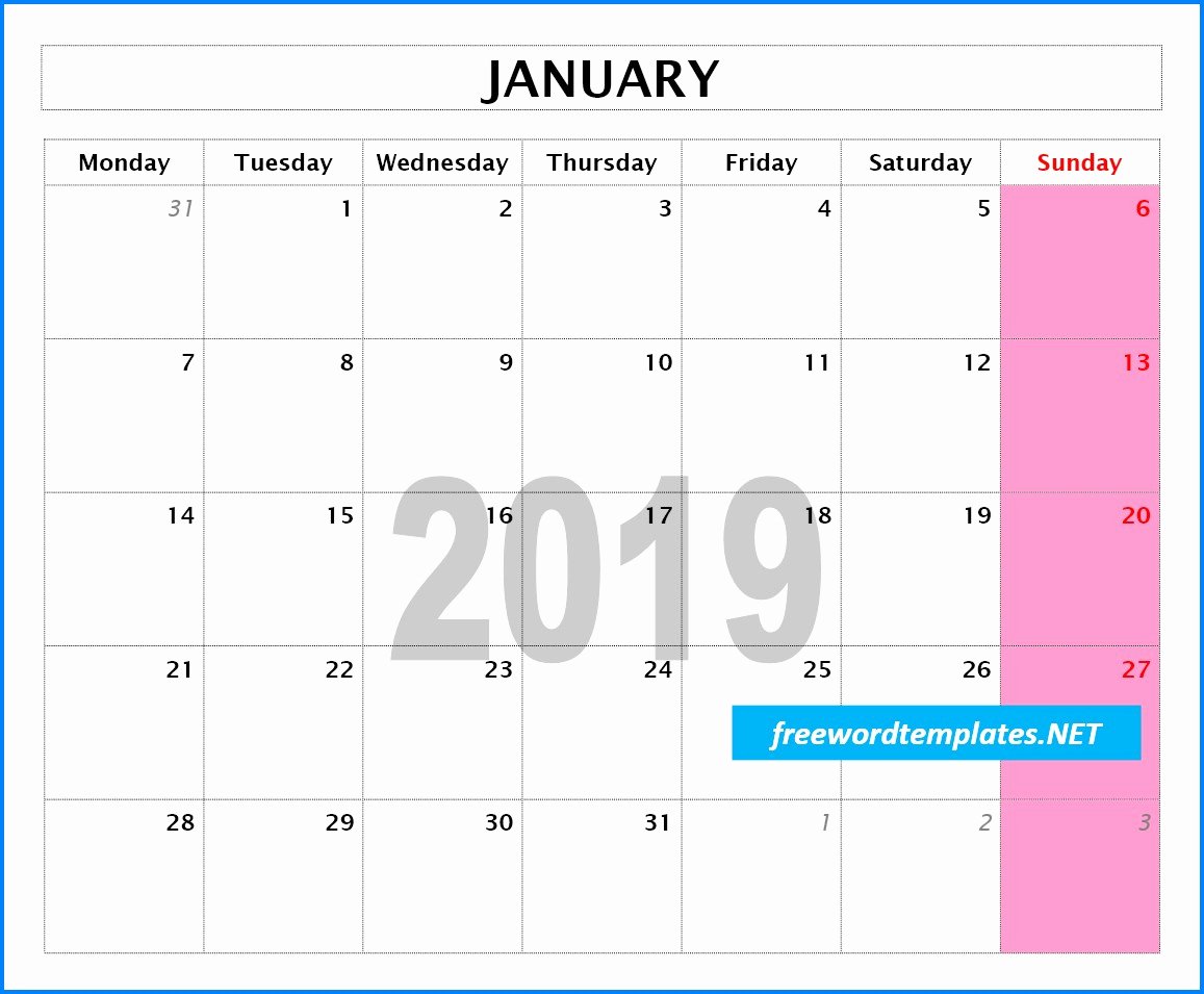 2019 Monthly Calendar Word Beautiful 2019 Calendar Templates