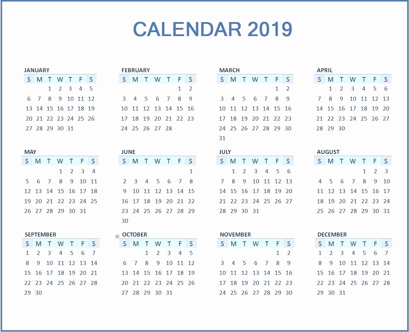 2019 Monthly Calendar Word Beautiful 2019 Word Calendar