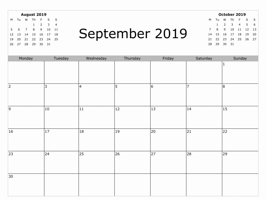 2019 Monthly Calendar Word Best Of Blank September 2019 Calendar Word Printable Net Market