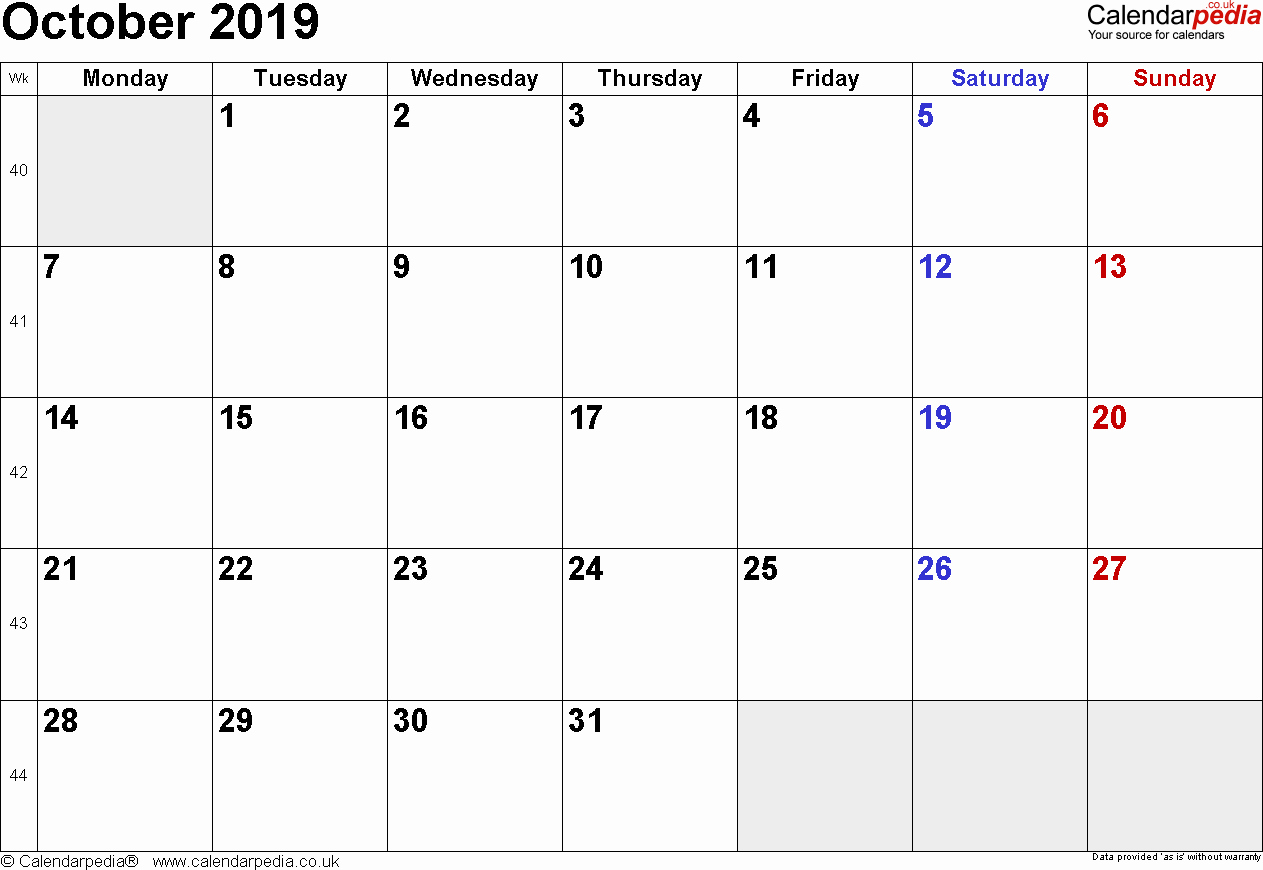 2019 Monthly Calendar Word Inspirational Calendar October 2019 Uk Bank Holidays Excel Pdf Word