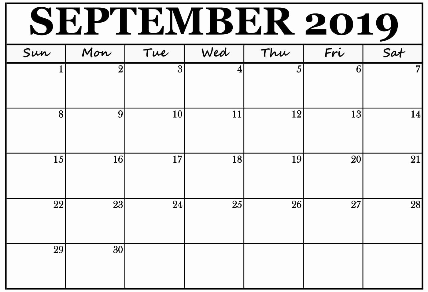 2019 Monthly Calendar Word Lovely 2019 September Calendar