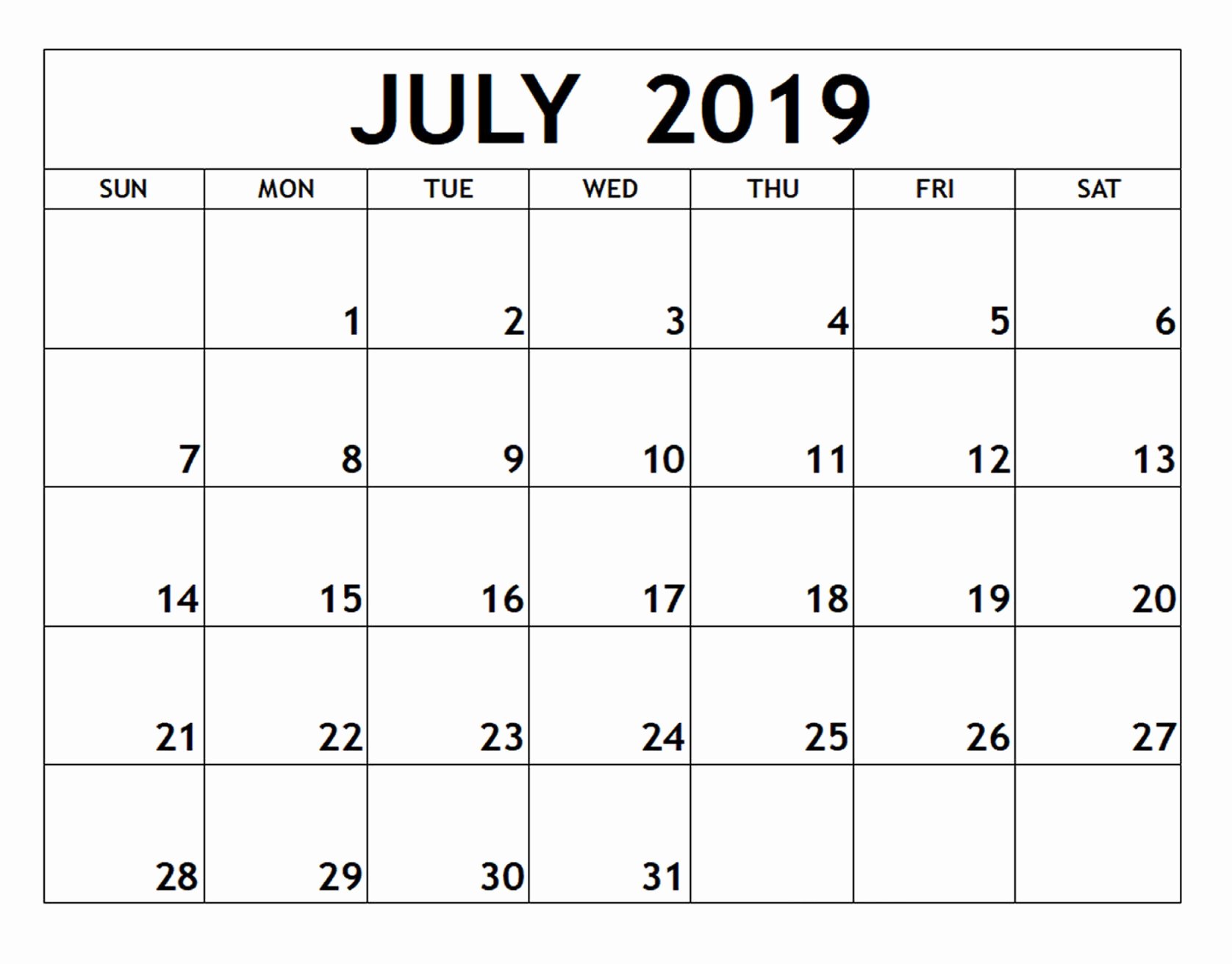 2019 Monthly Calendar Word Luxury Blank July 2019 Word Calendar Printable Templates