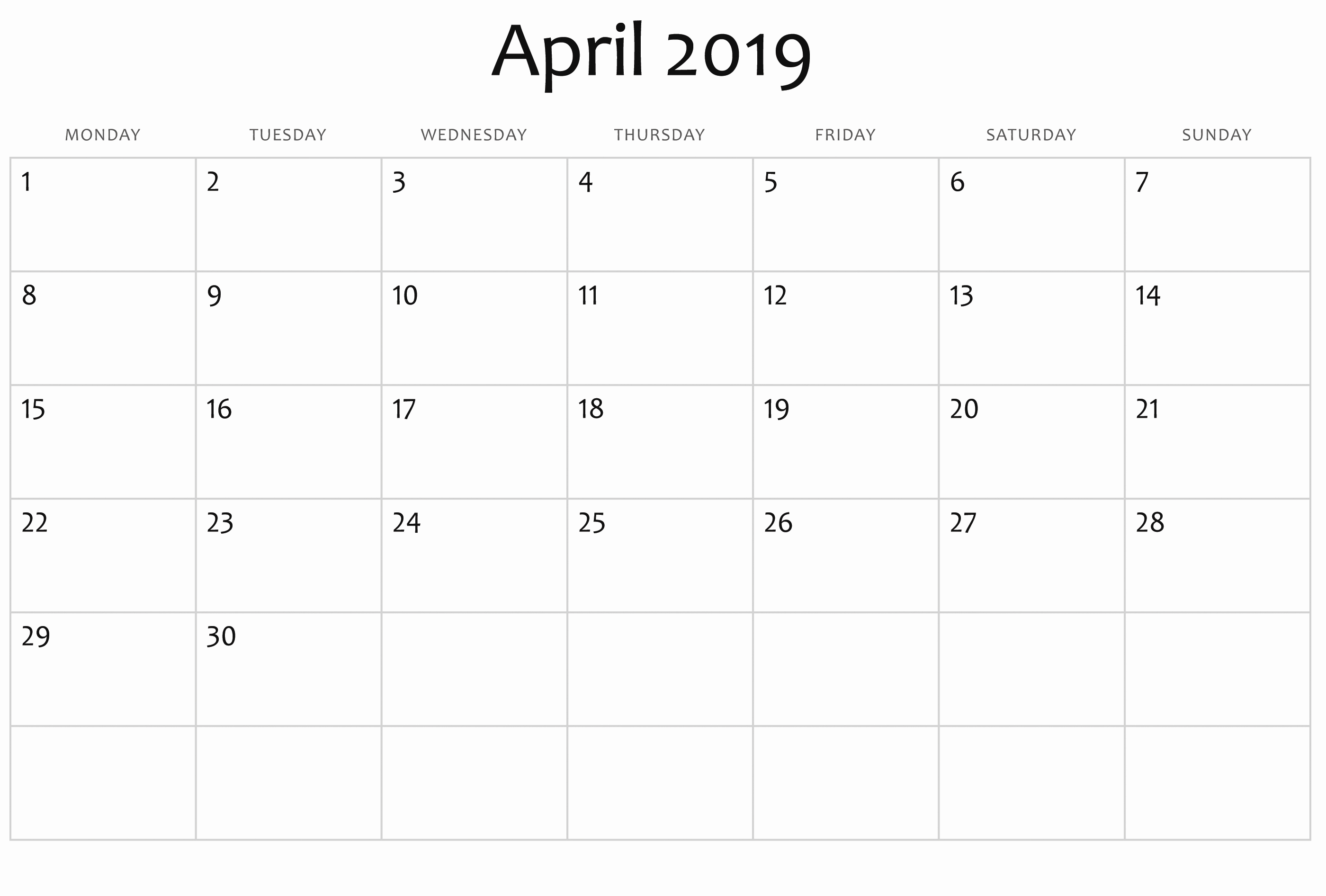 2019 Monthly Calendar Word Unique Editable April 2019 Word Calendar Templates