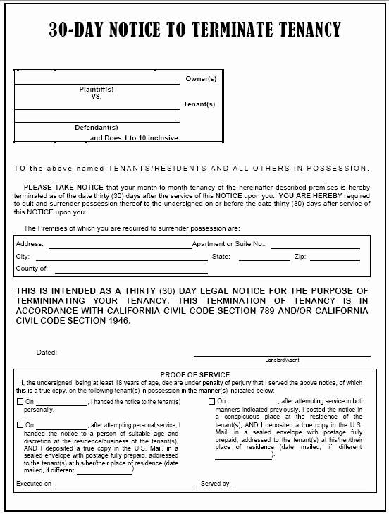 30 Day Eviction Notice form Elegant 30 Day Eviction Notice