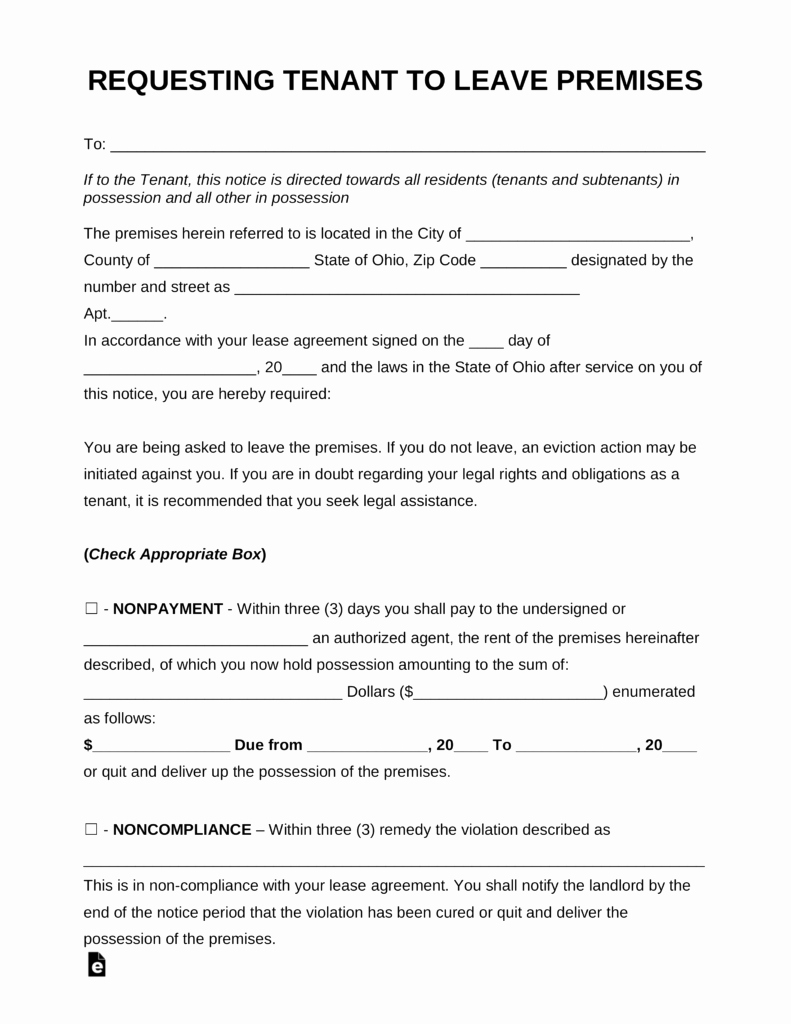 30 Day Eviction Notice form Fresh Free Ohio Eviction Notice forms