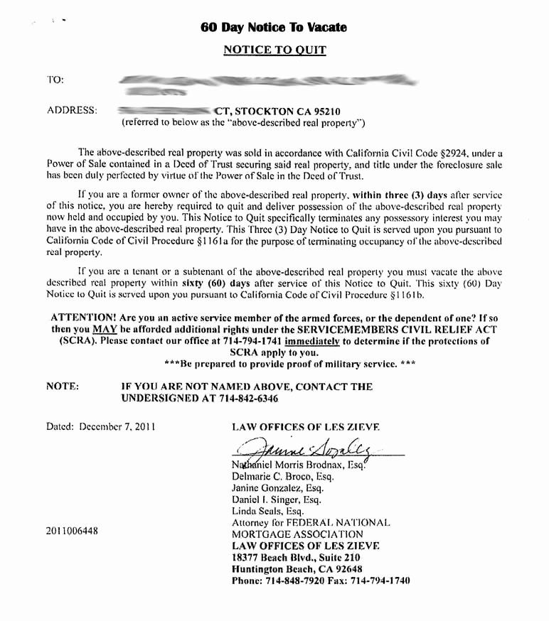 30 Day Eviction Notice Template Awesome Tenant 30 Day Notice to Vacate