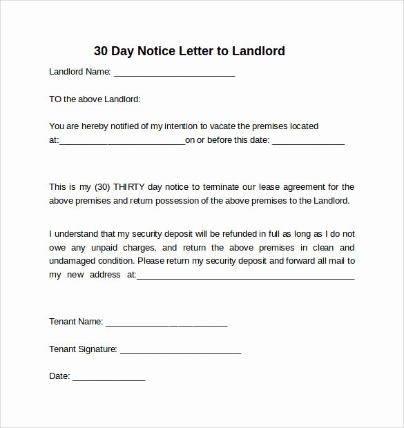 30 Day Notice Template Beautiful 10 Sample 30 Days Notice Letters to Landlord In Word