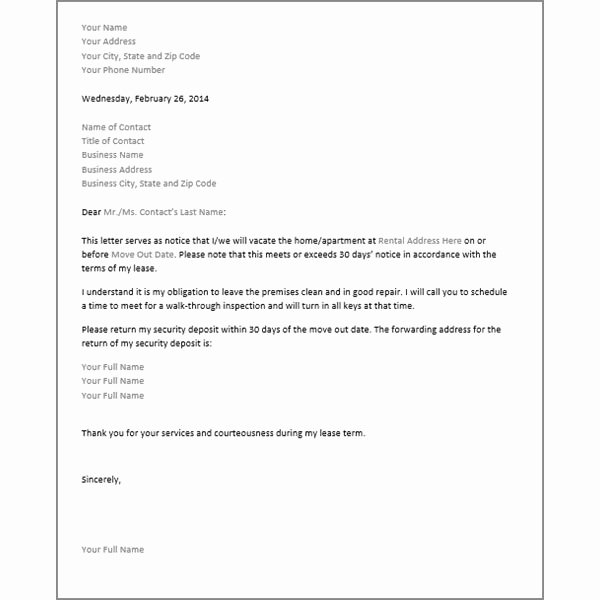 30 Day Notice Template Beautiful Free 30 Day Notice Template for Microsoft Word Resource