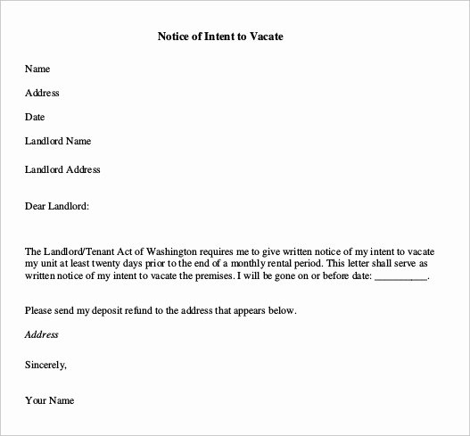 30 Day Notice Template Elegant Notice to Vacate Letter
