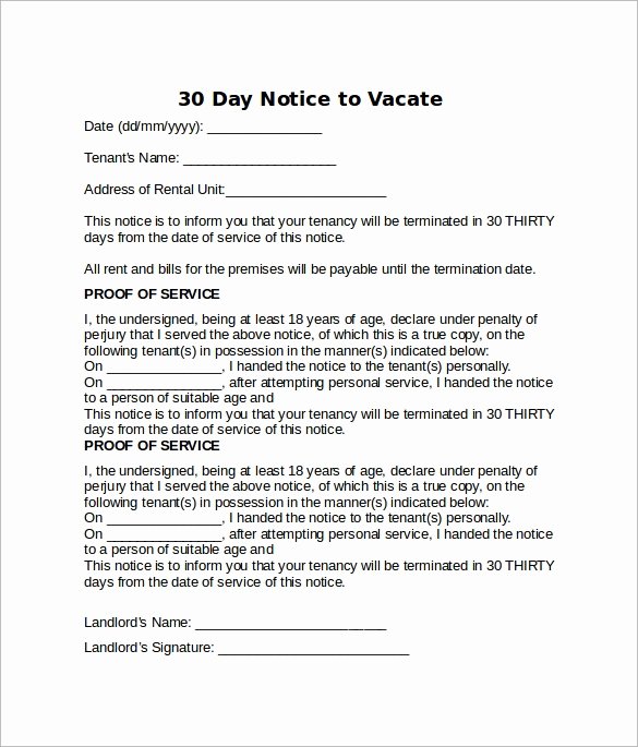 30 Day Notice Template Fresh 11 Sample Notice to Vacate Letters Pdf Ms Word Apple