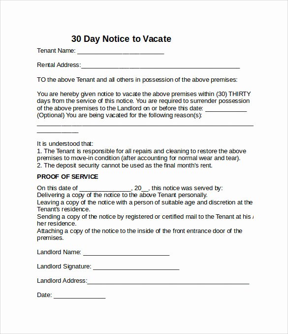 30 Day Notice Template Lovely 11 Sample Notice to Vacate Letters Pdf Ms Word Apple
