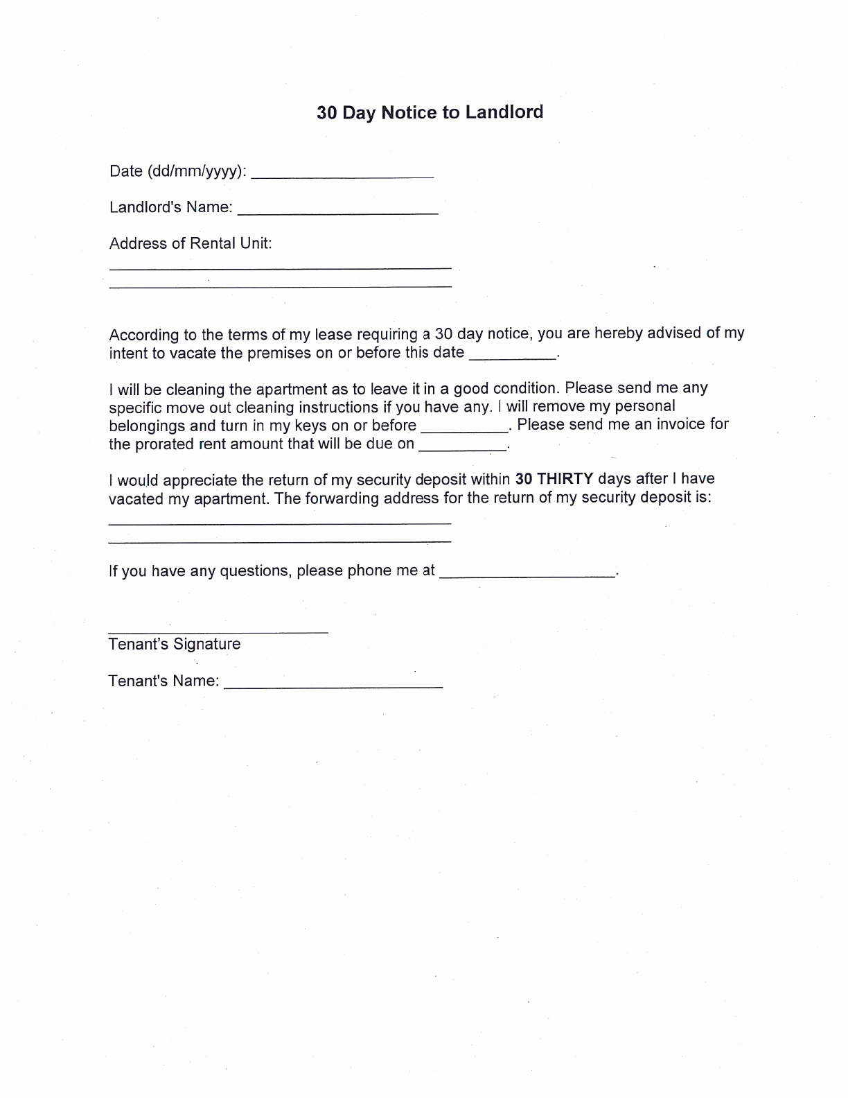 30 Day Notice Template Lovely Download 30 Day Notice to Landlord for Free formtemplate