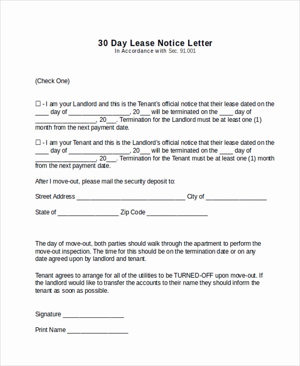 30 Day Notice Template Unique Sample 30 Day Notice Letter 10 Documents In Pdf Word