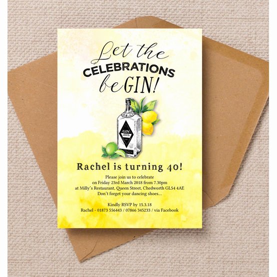 40th Birthday Invitation Wording Unique Gin &amp; tonic themed 40th Birthday Party Invitation From £0
