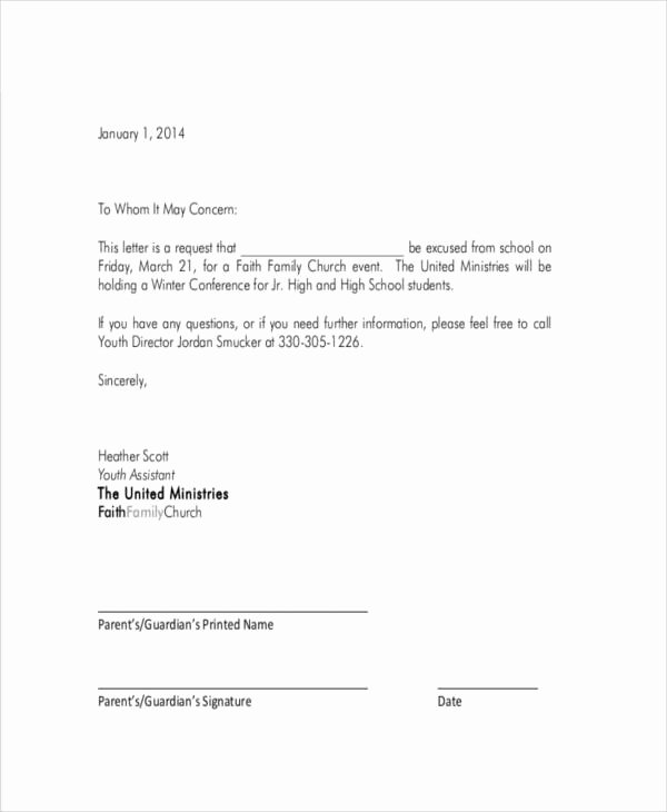 Absent Letter for School Awesome School Letter Templates 8 Free Sample Example format