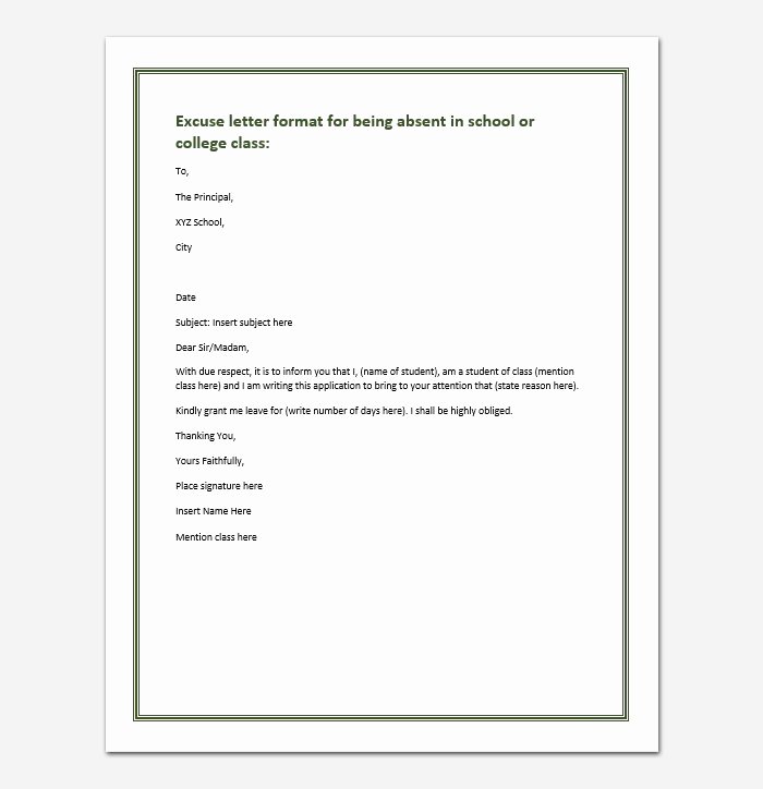 Absent Letter for School Beautiful Excuse Letter for Being Absent In School College Class