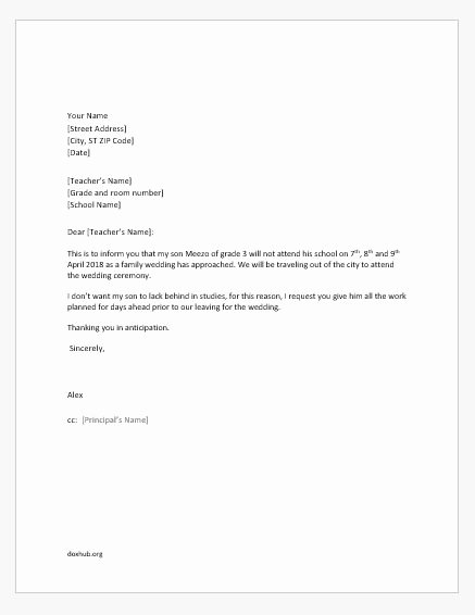 Absent Letter for School Best Of Excuse Letters for Child S Absence From School