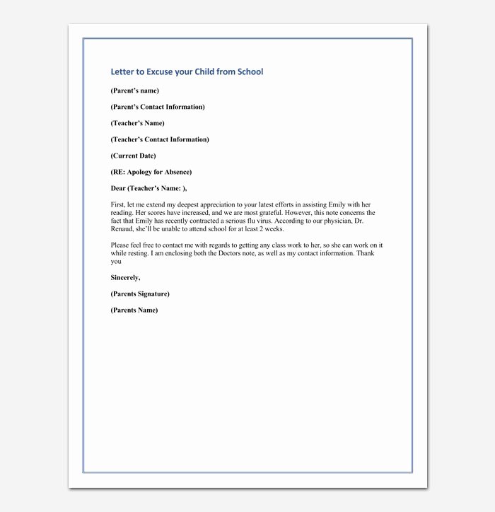 Absent Letter for School Elegant Apology Letter for Absence From School Due to Illness