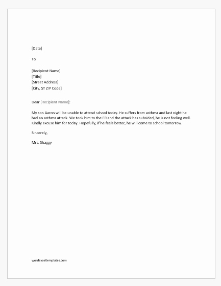 Absent Letter for School Inspirational 10 Excuse Letters for Being Absent In School for Various