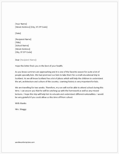 40 Absent Letter For School Desalas Template