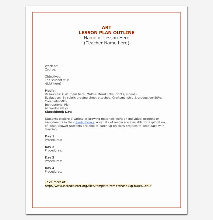 Art Lesson Plan Template Lovely Lesson Plan Outline Template 23 Examples formats and