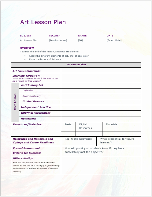 Art Lesson Plan Template Luxury Art Lesson Plan Template – Word Templates for Free Download