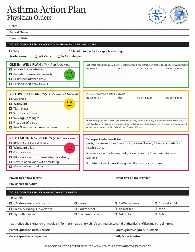 Asthma Action Plan form Awesome Ri asthma Action Plan English and Spanish