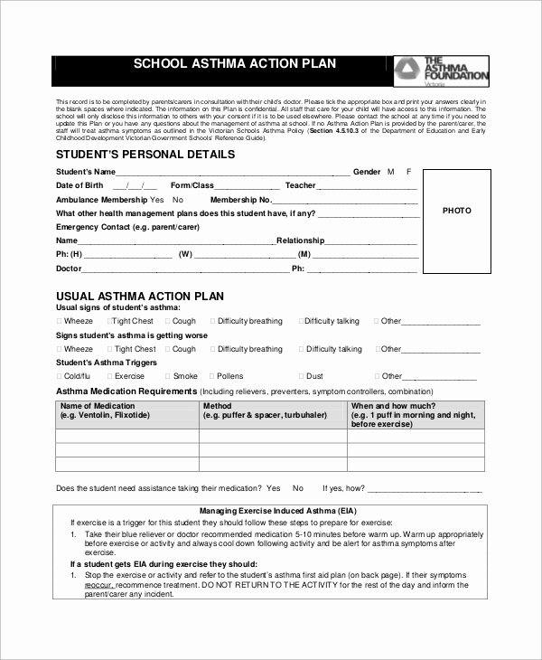 Asthma Action Plan form Awesome Sample asthma Action Plan 9 Examples In Word Pdf