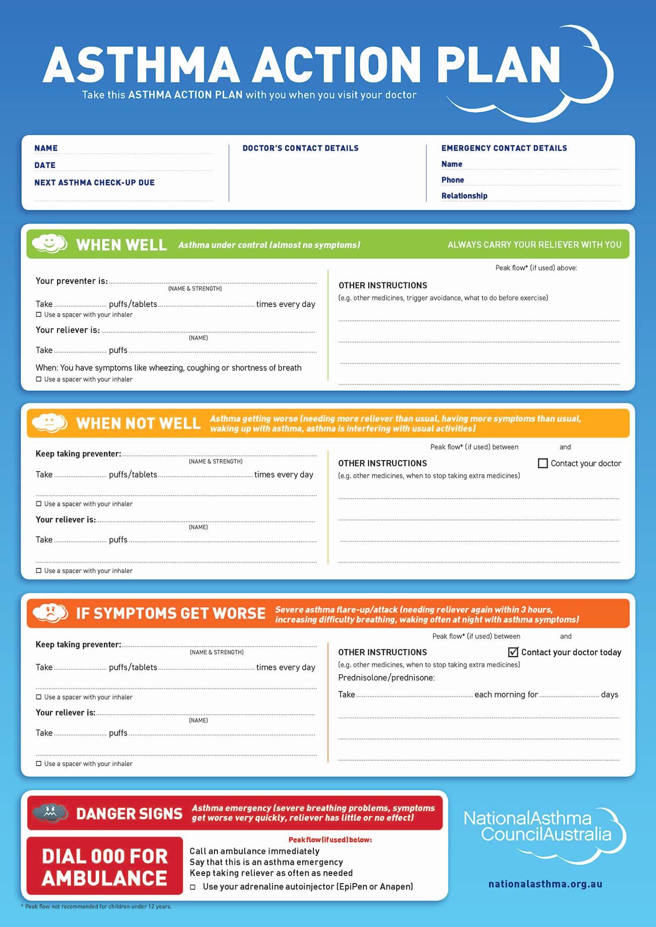 40 Asthma Action Plan Form Desalas Template