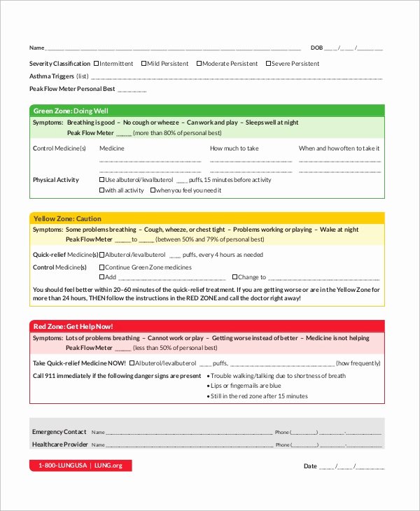 Asthma Action Plan form Best Of Sample asthma Action Plan 9 Examples In Word Pdf