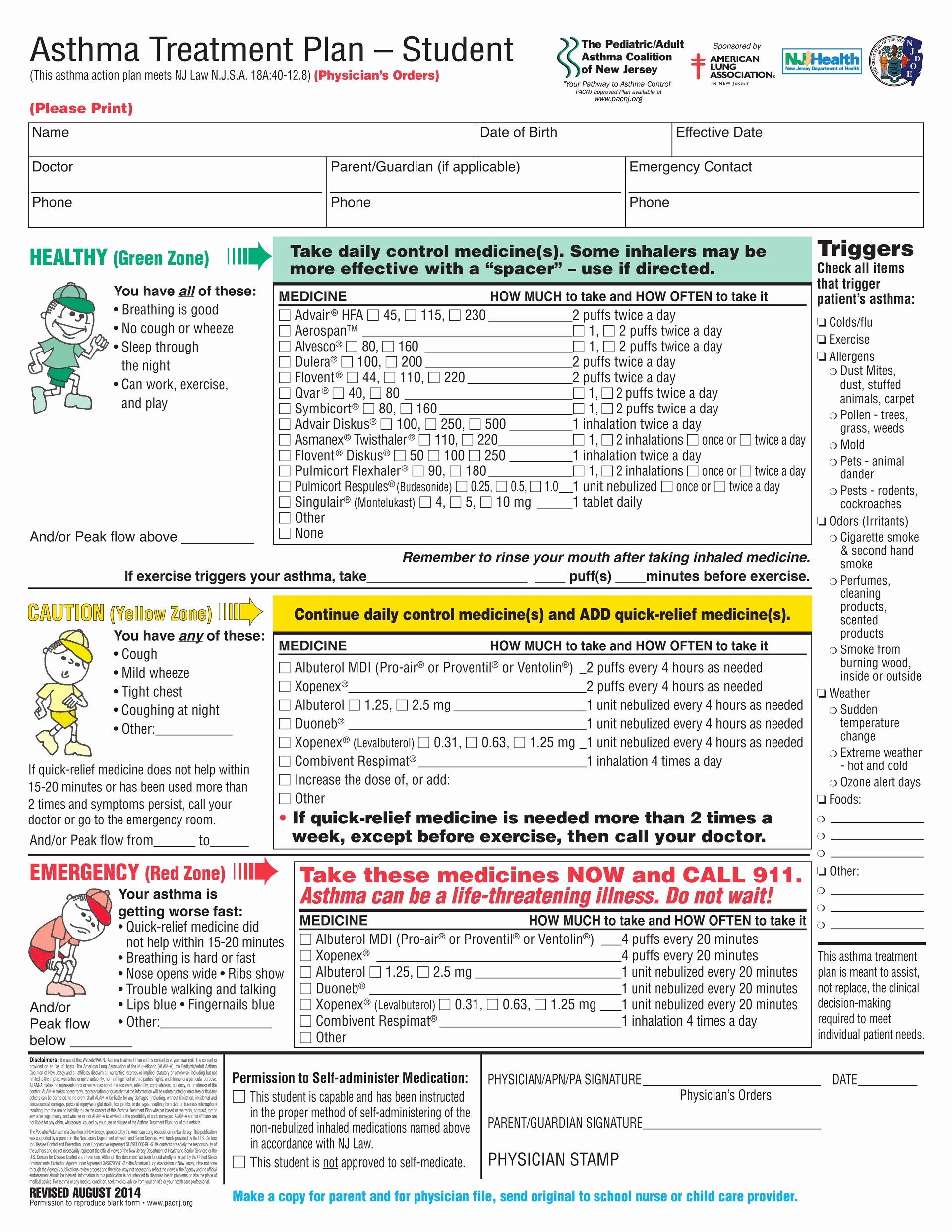 Asthma Action Plan form Fresh asthma Action Plan form – Nurse forms – Paterson Charter