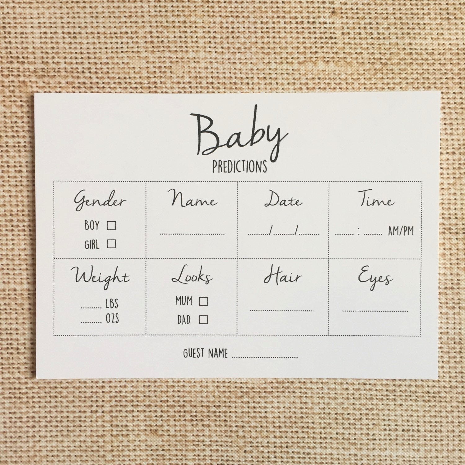 Baby Shower Card Printable Luxury Baby Prediction Cards for Baby Shower Party Pk 10