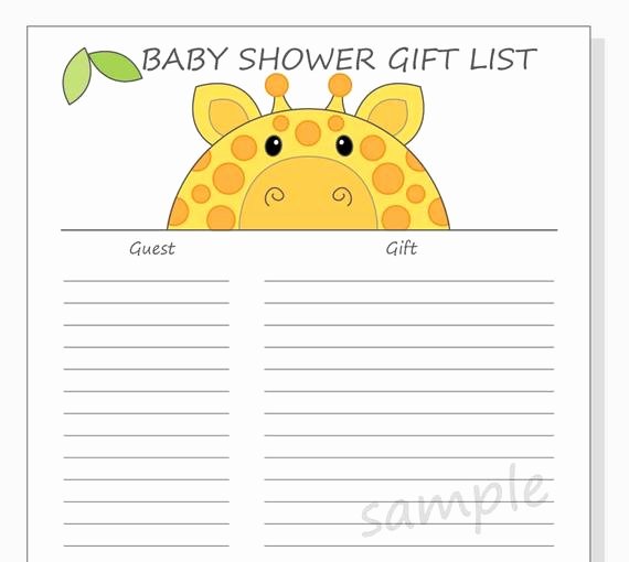 Baby Shower Gift Lists Awesome Diy Baby Shower Guest Gift List Printable Giraffe Design