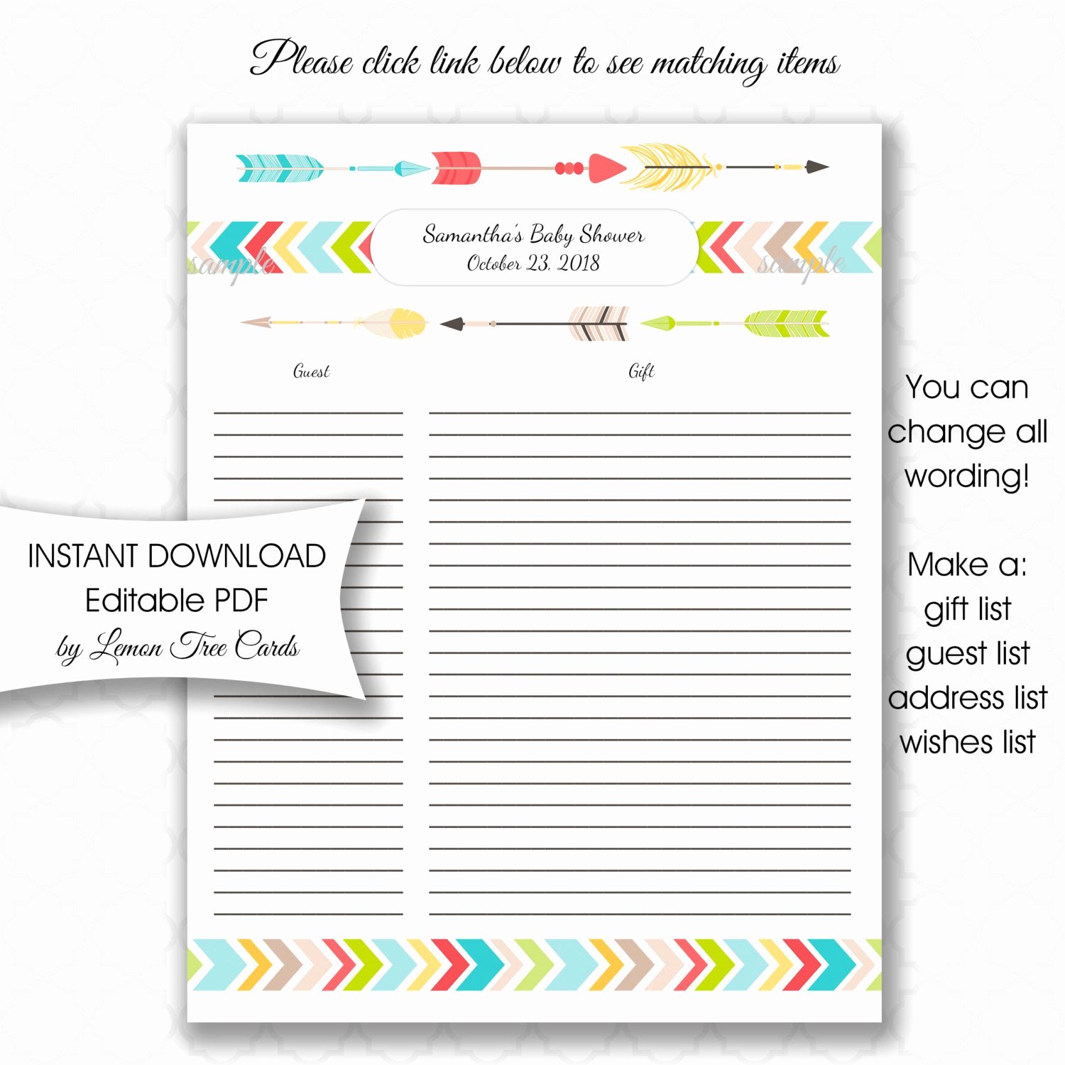 Baby Shower Gift Lists Awesome Editable Tribal Baby Shower Gift List U Edit Pdf Use as T