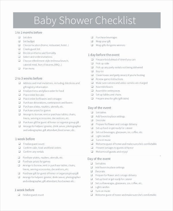 Baby Shower Planning Check List Beautiful Sample Baby Shower Checklist 6 Examples In Pdf Excel