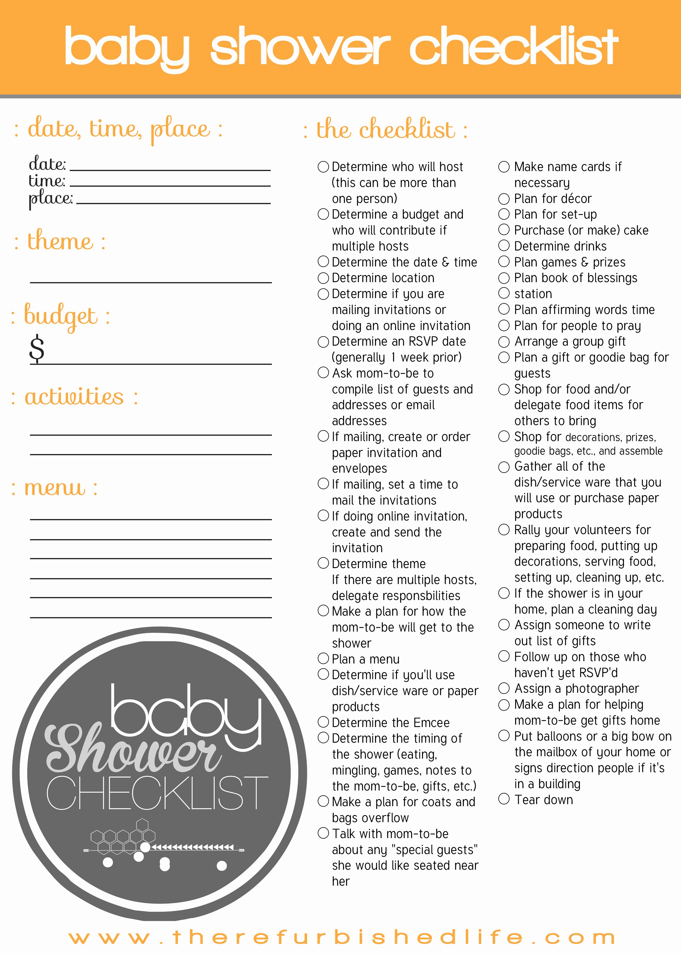 Baby Shower Planning Check List Inspirational Plete Baby Shower Checklist Free Printable