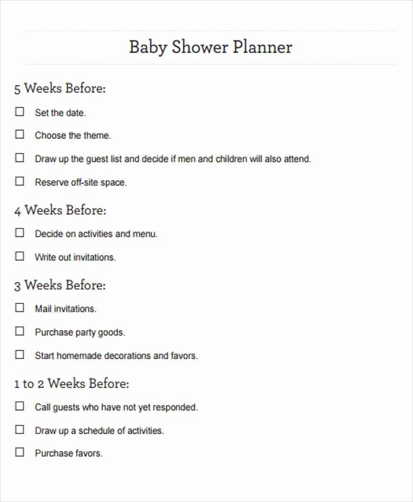 Baby Shower Planning Check List Luxury Baby Shower to Do List Templates 4 Free Word Pdf format