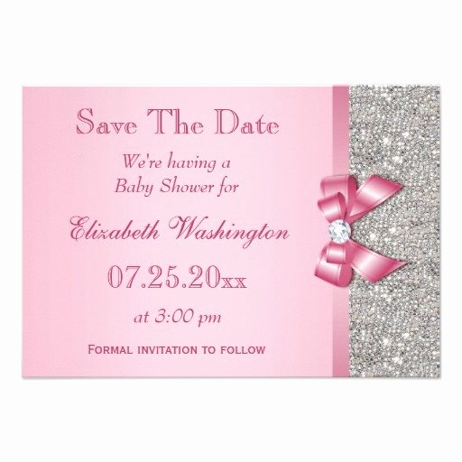 Baby Shower Save the Dates Lovely Fake Pink Bow Diamonds Save the Date Baby Shower 3 5x5