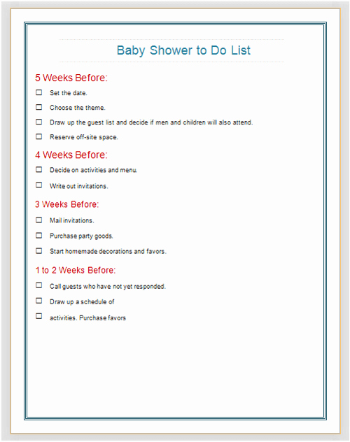 Baby Shower to Do List Best Of Baby Shower to Do List List Templates