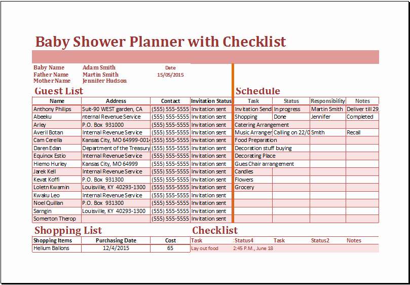 Baby Shower to Do List New Excel Baby Shower Planner with Checklist Template
