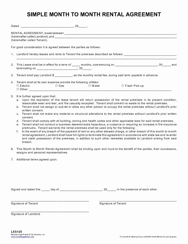 Basic Lease Agreement Template Awesome Month to Month Lease Agreement