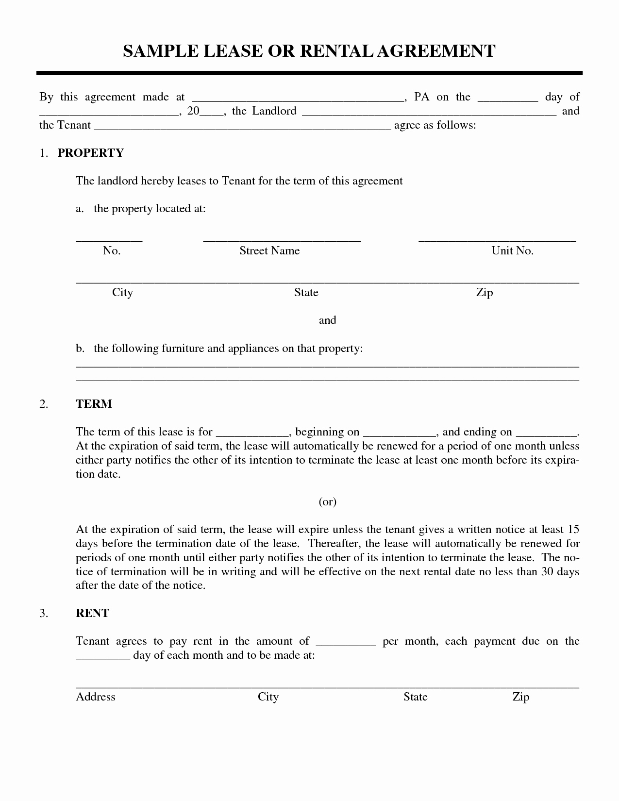Basic Lease Agreement Template Awesome Sample Lease or Rental Agreement