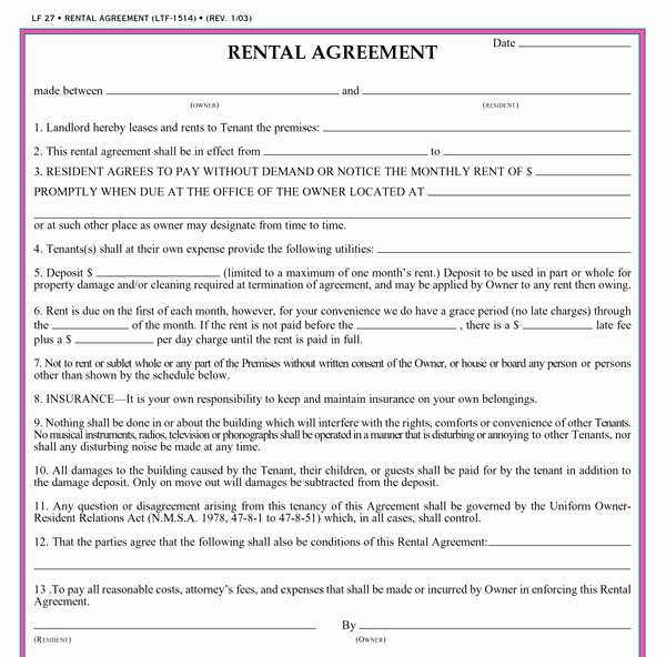 Basic Lease Agreement Template Lovely Free Printable Basic Rental Agreement
