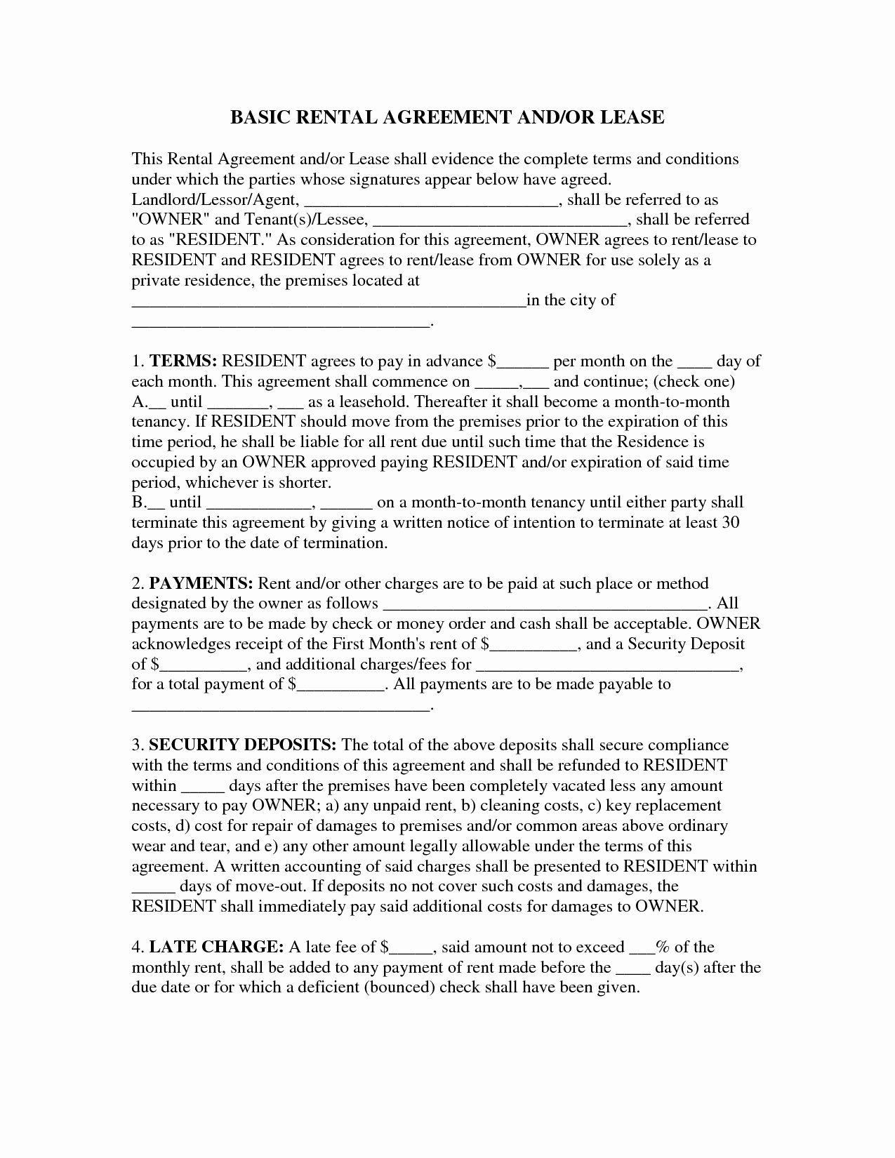 Basic Lease Agreement Template Unique Lease Basic Rental Agreement