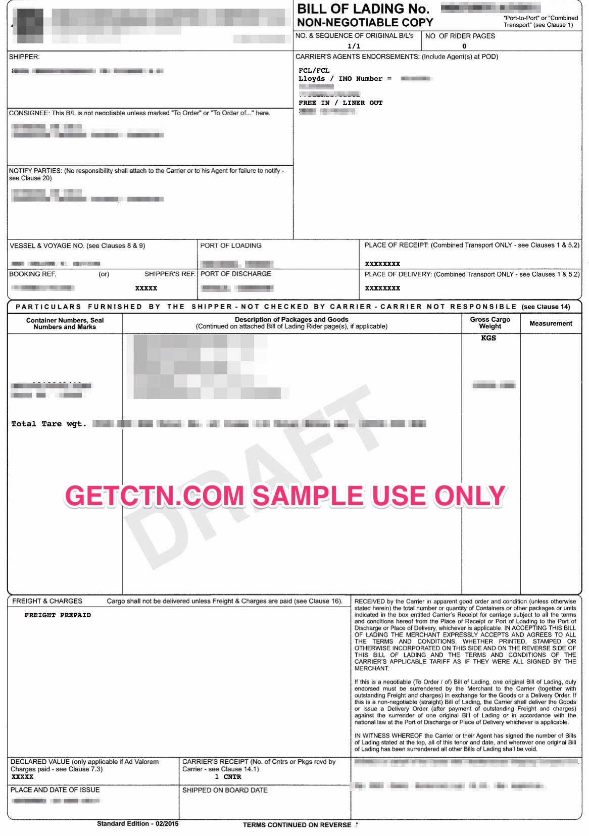 Bill Of Lading Sample Awesome Sample Bill Of Lading