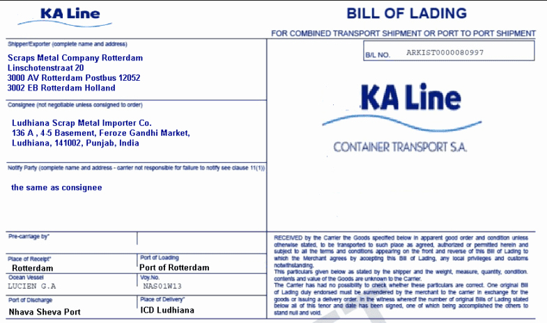 Bill Of Lading Sample Best Of Delivery Places On A Multimodal Bill Of Lading