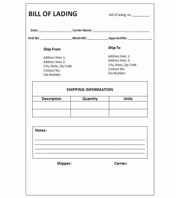Bill Of Lading Sample Lovely Printable Sample Blank Bill Lading form