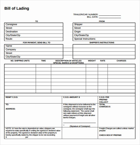 Bill Of Lading Sample Unique Bill Of Lading form Sample forms